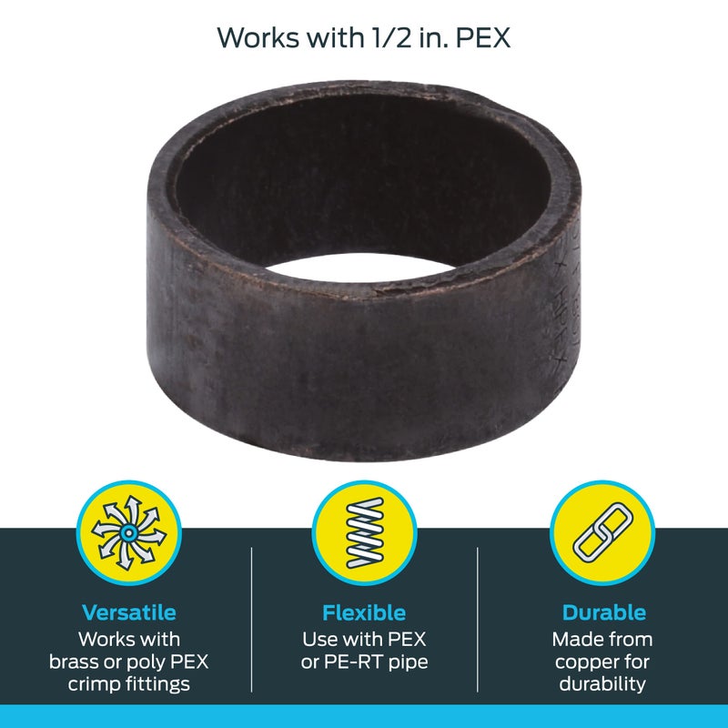 SharkBite 1/2 Inch Copper Crimp Rings, Pack of 100, PEX Pipe, PE-RT, 23102CP100 - Image 3